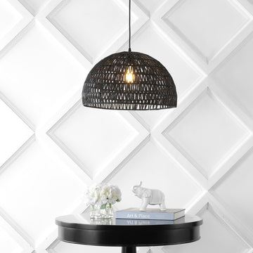 Campana 20" Bohemian Modern Woven Rattan/Iron LED Pendant